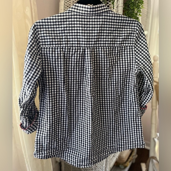Charter Club Size 8 Navy Blue & White Gingham Checkered Cotton Button Down - Picture 3 of 9